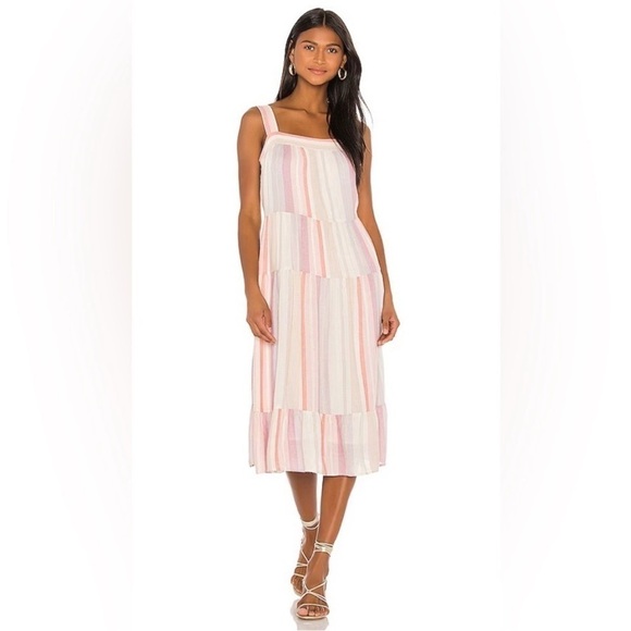 Rails Dresses & Skirts - Rails Amaya Dress Juliette Metallic Stripe Pink Linen Midi